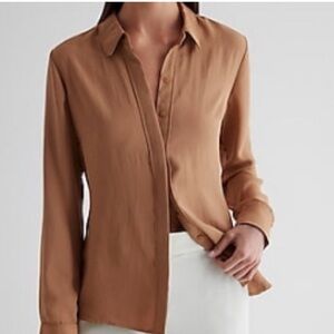 Express Tan Relaxed Portofino Button Down Shirt NWOT